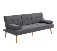 HOMCOM Canapé Convertible 3 Places Dossier Réglable 3 Niveaux Gris Foncé | Canapé-Lit Rembourré, 2 Coussins, 2 Porte-Gobelets Intégrés, Tissu de Lin, pour Salon, Chambre d'Amis, Petit Espace
