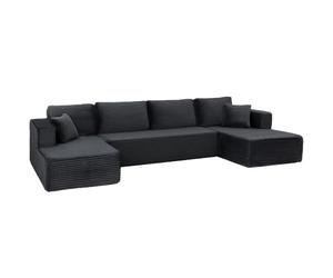 HOMCOM Canapé d’Angle modulaire 4 Places avec 2 méridiennes, canapé en U Convertible en Velours côtelé, Mousse Haute densité, Assise à Ressorts, Coussins, Poches latérales, Gris, sans Montage