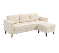 HOMCOM Canapé d'angle 192 cm en forme de L, canapé 3 places avec méridienne réversible aspect velours côtelé, canapé d'angle rembourré, canapé pour petits espaces, salon, blanc crème