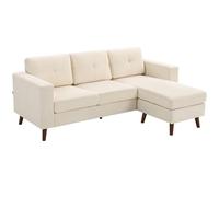 HOMCOM canapé d'angle 192 cm méridienne réversible Blanc crème | Canapé 3 places, aspect velours côtelé, canapé d'angle pour petits espaces, salon