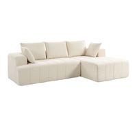 HOMCOM Canapé d'angle 256 cm avec méridienne, canapé-lit 3 places en chenille forme de L, assise et accoudoirs larges, beige