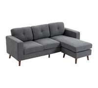 HOMCOM Canapé d'angle 3 places en forme de L 192 cm avec méridienne réversible, aspect velours côtelé, pour petite pièce, salon, gris foncé
