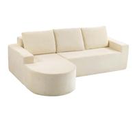 HOMCOM Canapé d'Angle 3 Places en Velours Côtelé Compressé 235 cm Beige | Canapé en L, Méridienne Incurvée, Assise Profonde, Accoudoirs Larges, Rembourrage Épais, Sans Montage, pour Salon, Bureau