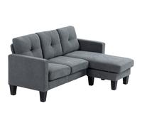 HOMCOM Canapé d'angle 3 Places méridienne réversible droite ou gauche, salon, grand confort, dossier capitonné, gris