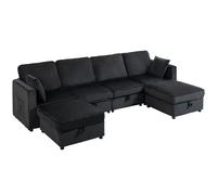 HOMCOM Canapé d'angle 4 places en U avec ottoman de rangement, canapé d'angle 306 cm aspect velours côtelé, 4 coussins, pour salon