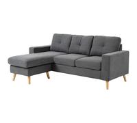 HOMCOM Canapé d'angle au design scandinave, avec boutonnage capitonné, bois massif, aspect lin, Gris