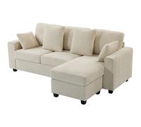 HOMCOM Canapé d'angle avec chaise longue réversible, canapé 3 places effet velours, assise large et profonde, coussins à ressorts, Beige