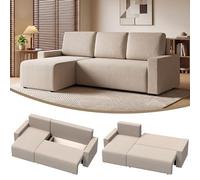 HOMCOM Canapé d'angle avec fonction sommeil, canapé en forme de L 3 places avec méridienne réversible, canapé-lit 2 en 1, en velours, pour salon, beige, fabriqué en UE