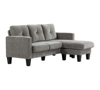 HOMCOM Canapé d'angle, Canapé d'angle avec chaise longue réversible, Canapé en forme de L, Revêtement en lin, 186 x 130 x 84 cm, Marron