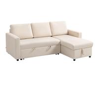 HOMCOM Canapé d'angle Convertible Canapé Lit 3 Places Modulable Crème | Méridienne Réversible, Coffre de Rangement Intégré, 3 Coussins de Dossier, Tissu Aspect Lin