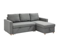 HOMCOM Canapé d'angle Convertible canapé lit canapé 3 Places modulable avec méridienne réversible, Coffre de Rangement intégré et 3 Coussins de Dossier, Tissu Aspect Lin, Gris