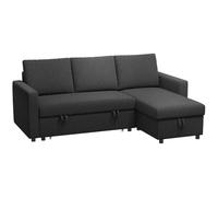 HOMCOM Canapé d'angle Convertible Canapé Lit 3 Places Modulable Noir | Méridienne Réversible, Coffre de Rangement Intégré, 3 Coussins de Dossier, Tissu Aspect Lin