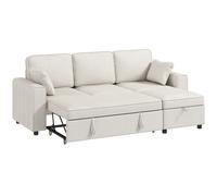 HOMCOM Canapé d'Angle Convertible en Chenille, Canapé-Lit 3 Places Modulaire 225 cm avec Pouf de Rangement, Beige