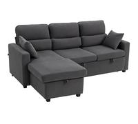 HOMCOM Canapé d'angle convertible en velours côtelé, canapé-lit 3 places avec rangement caché, coussins, 205x135x76cm, gris