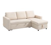 HOMCOM Canapé d'angle convertible modulable avec méridienne réversible, coffre de rangement et 3 coussins de dossier, crème