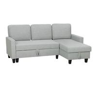HOMCOM Canapé d'angle convertible réversible, canapé-lit 3 places 197 cm, méridienne, coffre de rangement, coussins lavables, tissu aspect lin, sofa moderne pour salon, bureau, appartement, gris clair