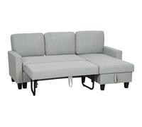 HOMCOM Canapé d'angle convertible réversible, canapé-lit 3 places, méridienne, coffre de rangement, 197lx129x 85cm, gris clair