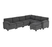 HOMCOM Canapé d'angle en forme de U 292 x 224 cm avec rembourrage en plumes, accoudoirs rembourrés épais, ottoman mobile, en velours côtelé, pour salon, gris foncé
