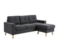 HOMCOM Canapé d'angle en Tissu de Lin, canapé 3 Places, Chaise Longue Reversible Gauche ou Droite, 193 cm, Design scandinave, pour Salon, Appartement, Petit Espace, Pieds en Bois Massif, Gris foncé