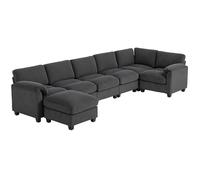 HOMCOM Canapé d'angle en U Canapé avec rembourrage à ressorts accoudoirs rembourrés ottomane mobile velours côtelé 292x224x85 cm Gris foncé