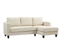 HOMCOM Canapé d'angle en velours côtelé 3 places avec méridienne et coussin à ressorts épais, largeur 214 cm, beige