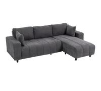 HOMCOM Canapé d'angle Modulable 242 cm Assise Large 2 Oreillers Gris Foncé | Canapé 4 Places en L, Méridienne Réversible, Coussins à Ressorts, Tissu Aspect Lin, Cadre en Acier, Salon, Bureau