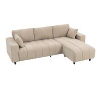 HOMCOM Canapé d'angle Modulable 242 cm, Méridienne Réversible, Beige | Canapé 4 Places en L, Assise Large, Coussins à Ressorts, 2 Oreillers, Tissu Aspect Lin, Cadre en Acier, Salon, Bureau