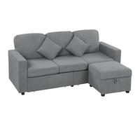 HOMCOM Canapé d'angle modulaire 3 Places 196x139x85 cm Gris Clair | Canapé d'angle, velours côtelé, avec rangement, repose-pieds amovible, coussins, canapé en L réversible