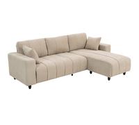 HOMCOM Canapé d'angle réversible, canapé 3 places avec méridienne, 2 oreillers, cadre en acier, 242x156x87cm, beige