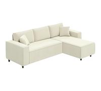 HOMCOM Canapé d'angle Réversible en Velours Côtelé 241x153x83cm, Canapé 3 Places en L, Coussin À Ressorts, Style Moderne, Charge Maximale 450Kg, Crème