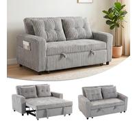 HOMCOM Canapé Lit 2 Places 157x190 cm avec Fonction Sommeil Gris Clair | Dossier réglable, avec coussin, aspect corde, poche latérale, pour salon