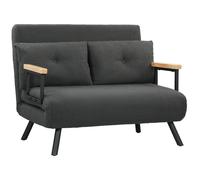 HOMCOM Canapé-lit 2 places avec fonction couchage, incl. 2 coussins, aspect sherpa, Naturel + Gris foncé + Noir