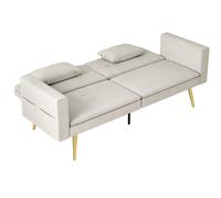 HOMCOM Canapé-lit 2 places, Dossier réglable, coussins moelleux, revêtement velours, pour salon, chambre d'amis, Beige