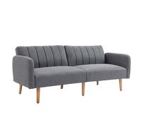 HOMCOM Canapé-Lit, 2 Places en Tissu, Canapé avec Fonction de Couchage, Polyester Style Lin, Bois de Caoutchouc, 173 x 75 x 73 cm, Gris