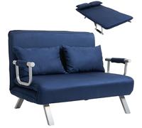 HOMCOM Canapé-lit 2 Places, Fauteuil Convertible avec Dossier réglable en 5 Positions, Chaise Longue avec 2 Coussins Inclus, canapé en revêtement Aspect suède déhoussable, 111x80x78cm, Bleu