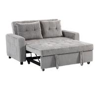 HOMCOM Canapé-lit 2 places, revêtement en velours côtelé, convertible en canapé-lit, 2 coussins, poches latérales, 157 x 190 cm, Gris clair