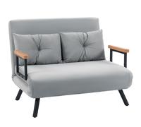 HOMCOM Canapé-lit 3 en 1 en tissu effet velours avec dossier réglable et 2 coussins, 102x73x81 cm, Gris clair