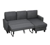 HOMCOM Canapé-lit 3 places avec chaise et espace de rangement, en tissu effet lin, 197x129x85 cm, Gris charbon