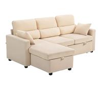 HOMCOM Canapé Lit 3 Places Chaise Longue Rangement Velours Côtelé Beige 205cm