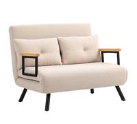 HOMCOM Canapé-lit 4 en 1, 2 places, pliable, 183 x 98,5 cm, avec dossier réglable en 5 positions, coussin lombaire et aspect polaire pour salon, beige