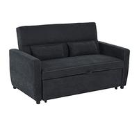 HOMCOM Canapé-lit, canapé 2 places avec fonction lit, dossier réglable, canapé rembourré avec coussin à jeter, aspect velours, canapé pour salon, chambre à coucher, noir