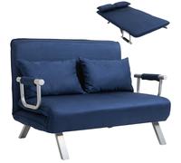 HOMCOM Canapé-lit canapé Convertible 2 Places déhoussable Grand Confort 2 Coussins fournis Pieds accoudoirs métal suède Bleu