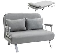 HOMCOM Canapé-lit canapé Convertible 2 Places déhoussable Grand Confort 2 Coussins fournis Pieds accoudoirs métal suède Gris Clair