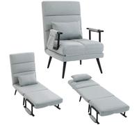 HOMCOM Canapé-lit convertible 1 place 3-en-1 67x73x96 cm Gris clair | Fauteuil-lit pliant, revêtement en lin, dossier réglable, housse de coussin lavable, pour salon, chambre