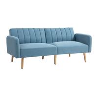HOMCOM Canapé-lit moderne 2 places pliable tapissé en lin synthétique avec dossier réglable en 3 niveaux et accoudoirs amovibles pour salon bureau Bleu clair 173 x 75 x 73 cm