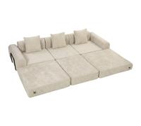 HOMCOM Canapé-Lit Pliable 245 cm, Canapé Compressé 3 Places Modulaire en Chenille avec Assise large, 3 Coussins, Beige