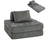 HOMCOM Canapé-Lit Pliant 2 en 1 Chauffeuse 1 Place en Chenille Gris | Matelas Pliable, Coussin Épais, Dossier et Oreiller, Entièrement Compressé, Aucun Assemblage Requis, pour Salon Chambre