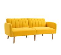 HOMCOM Canapé-lit Pliant 2 Places Moderne 173x75x73 cm Jaune | Rembourrage en lin synthétique, dossier réglable sur 3 positions, accoudoirs amovibles, pour salon, bureau.