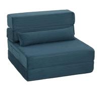 HOMCOM Canapé-Lit Pliant 3 en 1 Chauffeuse 1 Place Convertible Bleu | en Velours Côtelé, Matelas Pliable, Coussin Épais, Poches Latérales, Dossier, Oreiller, Entièrement Compressé, Salon, Chambre