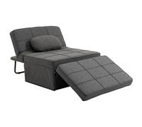 HOMCOM Canapé-lit polyvalent avec oreiller repose-pied et housse en lin cadre fonction 3-EN-1 lit simple chaise longue et tabouret de rangement gris